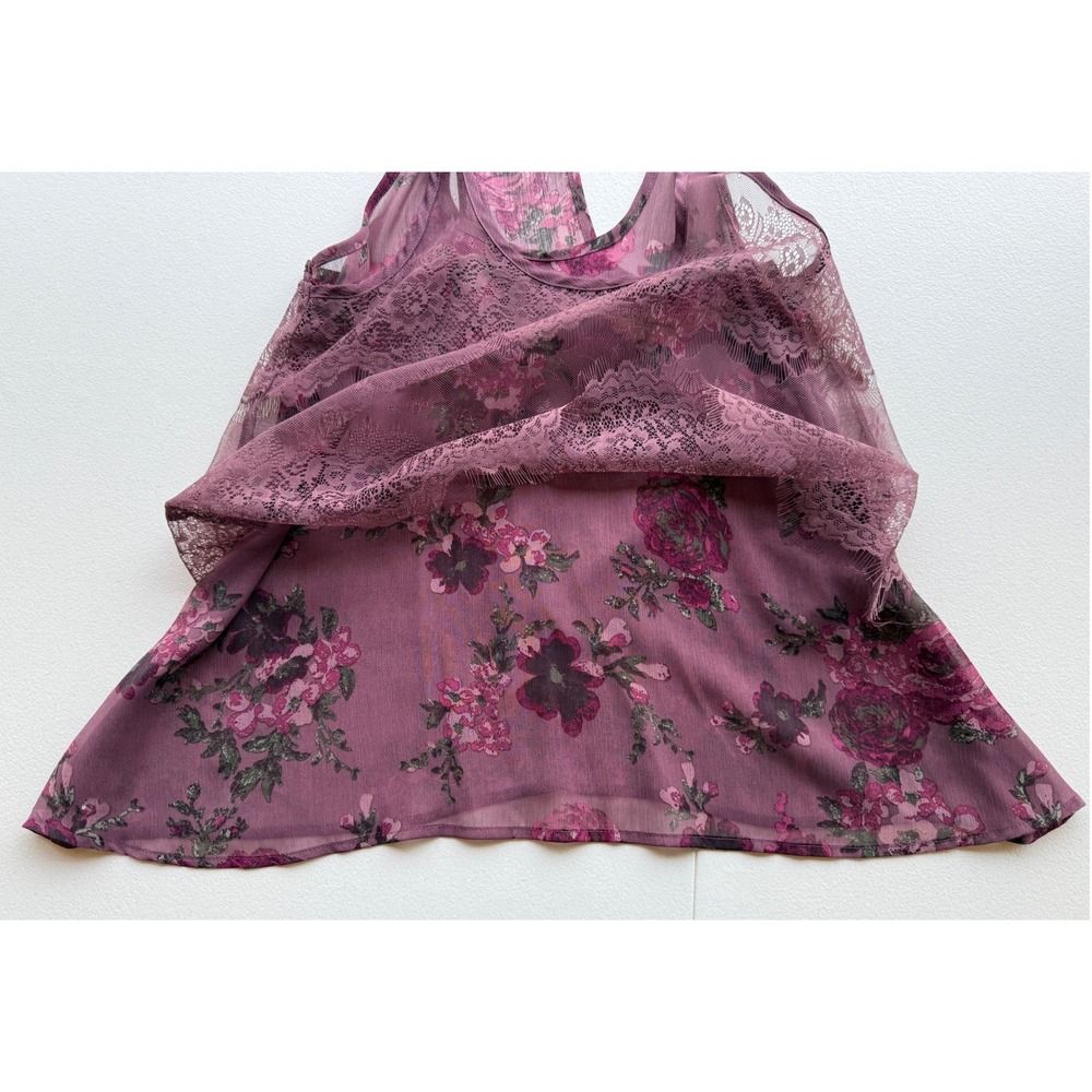 Mudd Tank Top Womens Sheer Layered Size S Purple Floral Fairy Festival Boho Y2K - Picture 8 of 16